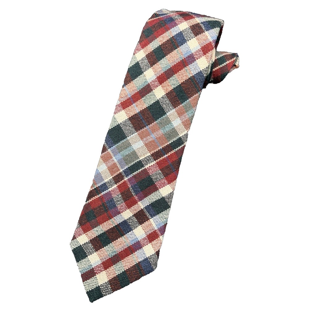 Vtg Wool Tie Men's 100% Wool Plaid Multi Color Rooster Filene's Men's Store GUC